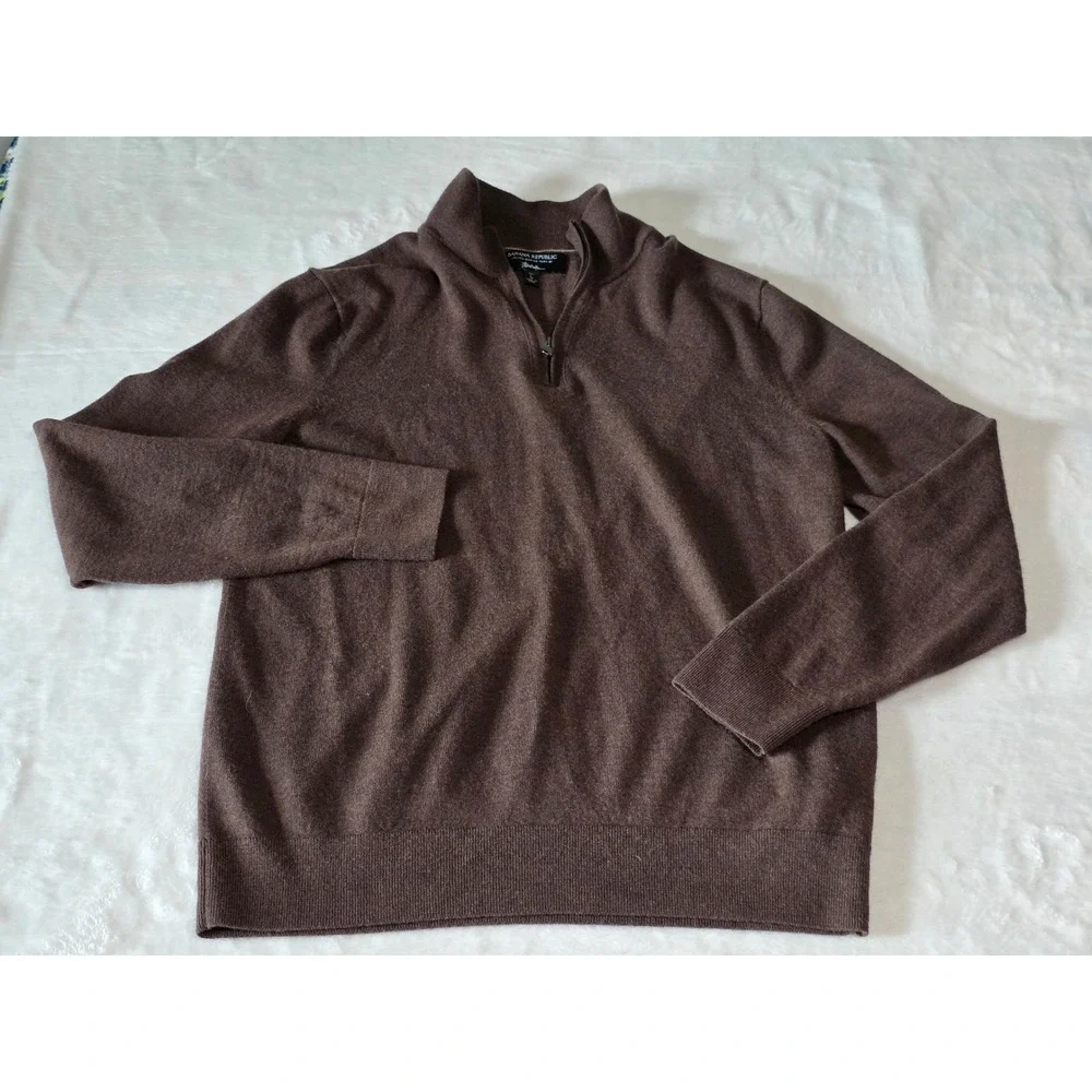 Banana Republic Mens Large Tall Brown Italian Merino Wool Quarter Zip Sweater